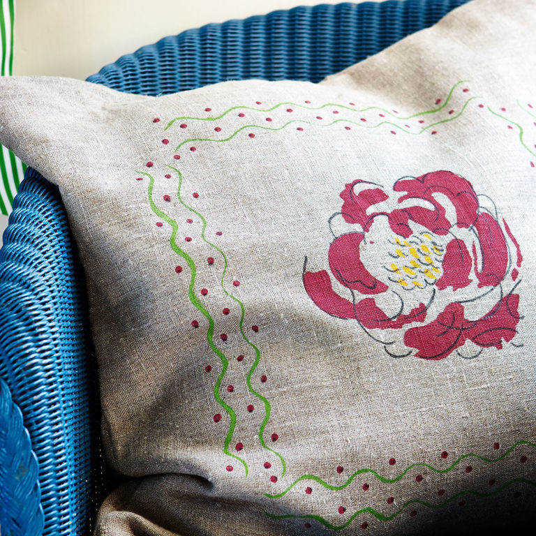Make your own stencilled peony cushion cover